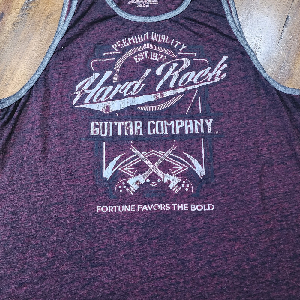 Mens XL Sleeveless Hard Rock Guitar Co. Shirt,Tanktop, Burnout,Burgundy